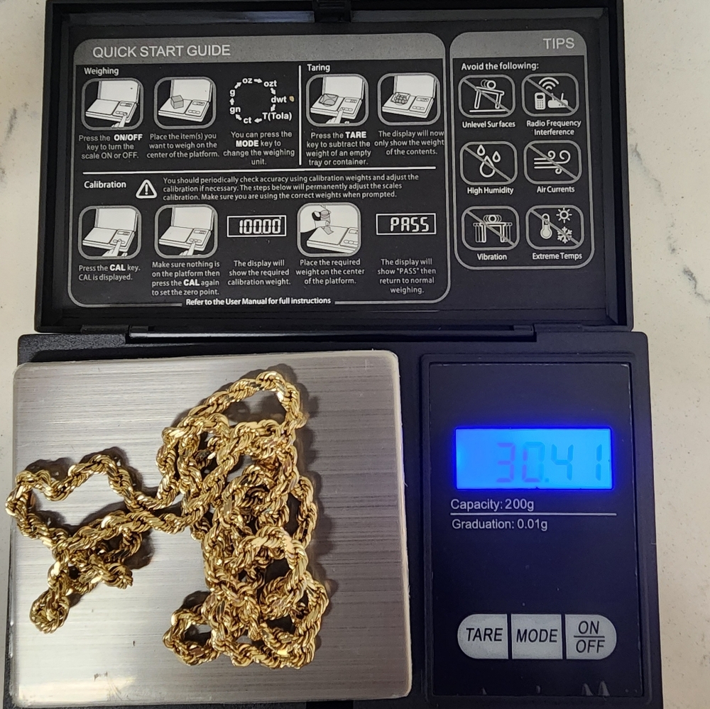 10K Solid Gold Rope Chain. 26 in, 30.4g